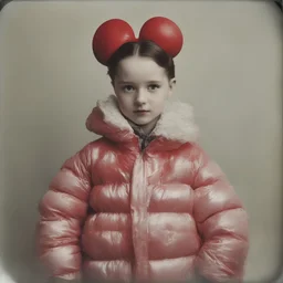 Minnie mouse, red, autochrome, plastic puffy jacket