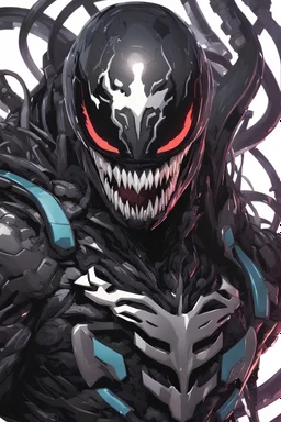 Venom mix with machine in solo leveling shadow artstyle, cyberpunk them, intricate details, highly detailed, high details, detailed portrait, masterpiece,ultra detailed,best quality