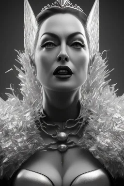 Joan Crawford as evil queen in black leather, busty, cleavage, dominatrix, curvy, angry, stern look. unreal 5, octane render, cinema4d, dynamic lighting, dramatic lighting, 4k, redshift render, highly detailed, hyper realistic,anthropomorphic