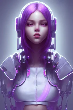 girl cute cyberpunk, purple tones, high lighting