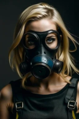 Blonde woman with gas mask