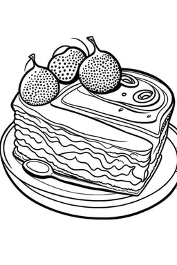 DRAW TO COLORING OF CHEESECAKE, CARTOON STYLE, LOW DETAILS, THICK LINES, NO SHADING, NO COLOR