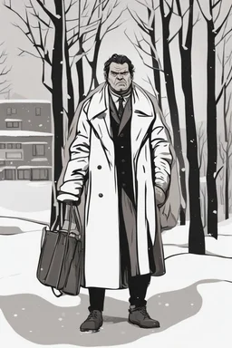 a disgusted man in a heavy coat during winter