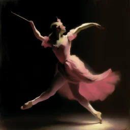 A female dancer in pink light painted by Edgar Degas