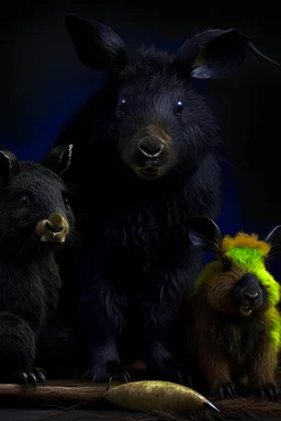 Bear and boar and rabbit hybrid, black, photograph