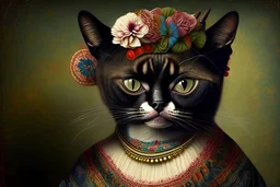 antropomorphic Frida Kahlo cat