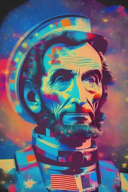 Portrait of Abe Lincoln in space gear pop art