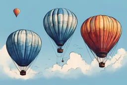 Multiple Hot air balloon, distance, blue sky sketch colour