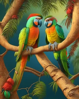 Parrot birds on the date tree