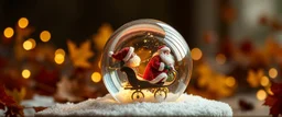 autumn magic with santa on a very tiny sled all inside a glass ball