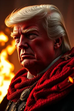 President Trump , red skin, scales, unreal engine 6, high detail, intricate, cinematic. photoshoot style, intricate, studio lighting, masterpiece , highly detailed, 8k, best quality, fire, smoke, dramatic,d,<lora:mshn:0.7>,<lyco:Warrior_Couture:0.5>,