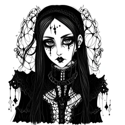 A black and white drawing, a goth