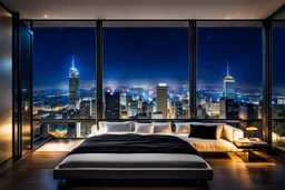 in luxury room in top floor of skyscrapper in moder city at night sky, ,city scape at backgrownd