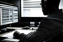 Someone sitting in front of a computer checking information and sources.