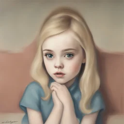 Elle fanning, in the style of Margaret Keane, big eyes, vintage painting