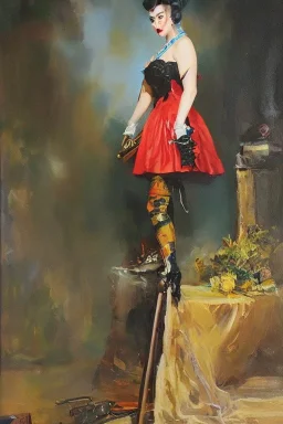 Full body portrait, painting, medium shot lady Decopunk