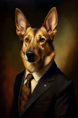 Painting, Portrait, dog in suit, Shepherd, renaissance, brown dog