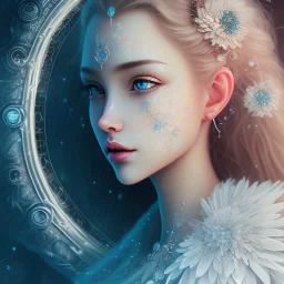 disney, epic white queen, crystal ice, majestic, ominous, wildflowers background, intricate, masterpiece, expert, insanely detailed, 4k resolution, retroanime style, cute big circular reflective eyes, cinematic smooth, intricate detail , soft smooth lighting, soft pastel colors, painted Rena