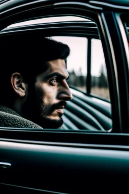 شخص يظر من نافذة السيارات بطريقة أنمي