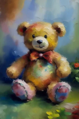 A friendly teddy bear painted in monet style