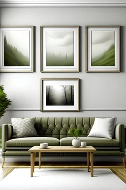 three picture frames in a realicstic living room