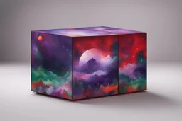 beautiful paintings of purple and green space on red rectangular box