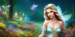 bright fairy, beautiful portrait, flowery landscape