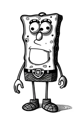 a black and white picture of spongebob square pants simple thin crisp lines. kids. no shading. with no color