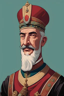General, Turkey, Ottoman king, Vector, 1930 AD, Illustration, Digital Painting, flat color, 3/4 view, Position, Character,,