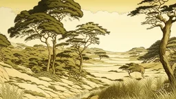 A flesh colored savanna in everglades painted by Katsushika Hokusai