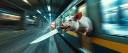 faster than a greased pig in a knife fight in a phone both on a runaway train on ai steroids. motion blurred background, speed and energy, goa trance poster