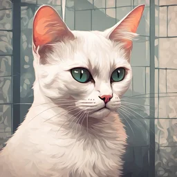 Smug White Siamese Cat in cell shade art style