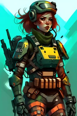 Illustration, girl in warfare modern armor