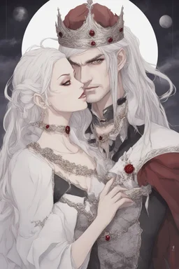 Vampire queen with white hair, with her king