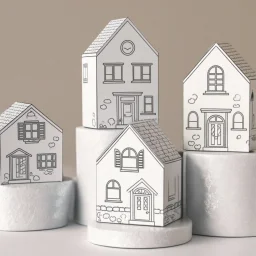 A picture of folded paper houses, the houses, clean and serene vibe.