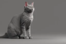 gray cat standing on legs and pointing somewhere with hand