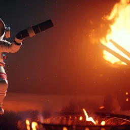 astronaut burning barbecue unreal engine 5, octan render