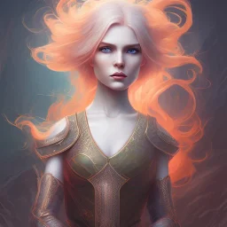 fantasy setting, woman, redhead, orange white hair