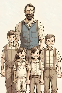 A father, a mother, and four children, all male