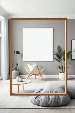 Mockup frame in living room interior with chair and decor,Scandinavian style.3d rendering