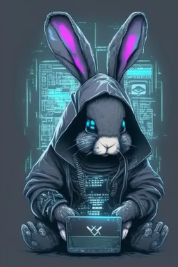 a rabbit as a hacker cyber puck style with a little bit of goth