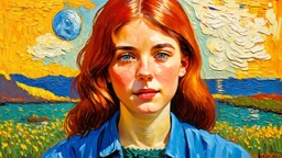 Van Gogh style. Beautiful female face looking at me, ultra realistic, stylized, highest resolution, best quality, extremely sharp focus, celtic style