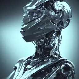 portrait face lionel messi robot, long black hair, intricate, sci-fi, cyberpunk, future,
