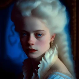Young Marie-Antoinette in white, white hair, big blue eyes, pouty lips, autochrome, baroque