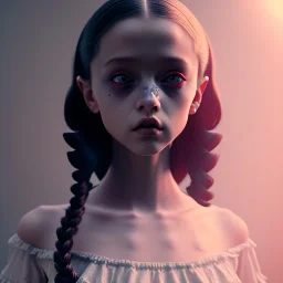 Full body, 3d render,Jenna Ortega, Wednesday addams 1800's women style, 1800's hair style, 1800's women clothes style, hyper realistic, octane render, unreal engine 5, 8k, palace background, uhd