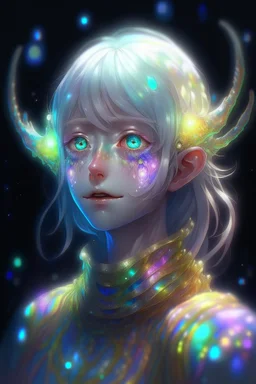 prismatic hair ethereal transparent prism astral projection Eladrin Male antlers druid beard sparkling radiance prismatic shining starlight enshrouded radiance moth