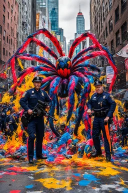 [JonOne, Jon156] New York City police officers and firemen fighting giant spiders with axes