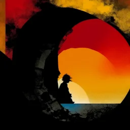 silhouette of mourning wraith, black hole sunset, by VS Gaitonde, abstract art, by Wassily Kandinsky,