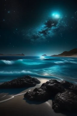 magic sea, realistic, professional photo, 4k, top view, , surf night, full moon, stars in the sky, Milky Way