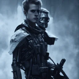 All Black Hayden Christensen soldier, ghost, wearing high tech mask, white smoke, dark, rage, sorrow, high definition, ultra 8 k, volumetric lighting, blue fire, fog